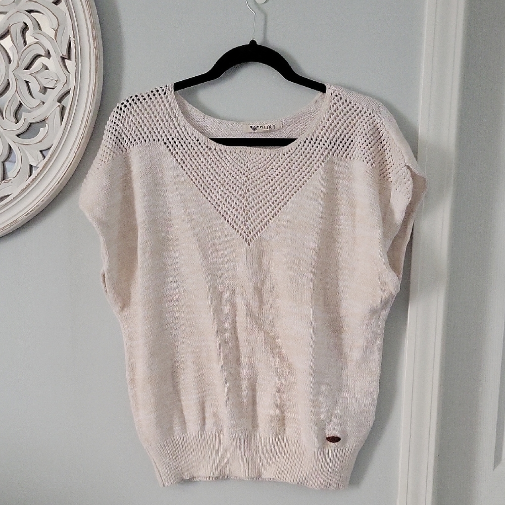 Roxy Cream Knit Sweater Short Sleeve